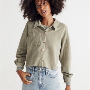 Madewell Corduroy Knit Crop Shirt Jacket Womens Medium Green